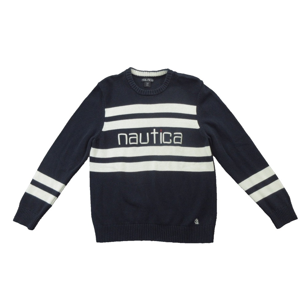 Nautica Sweater Mens Large Striped Crewneck Pullover Classic Knit Casual